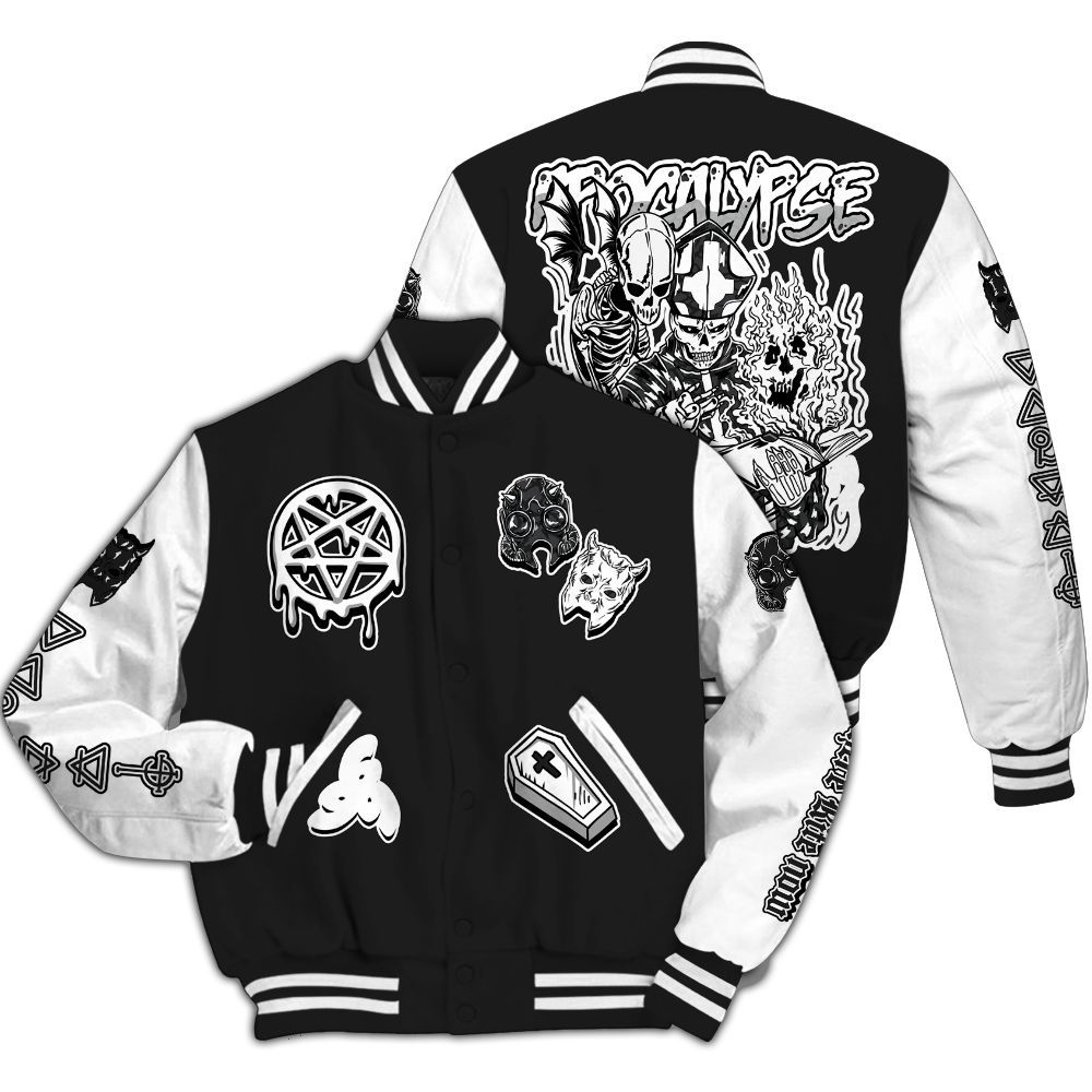 Varsity Jacket To Match Black Cat 3s - Apocalypse Skeleton All Over Print