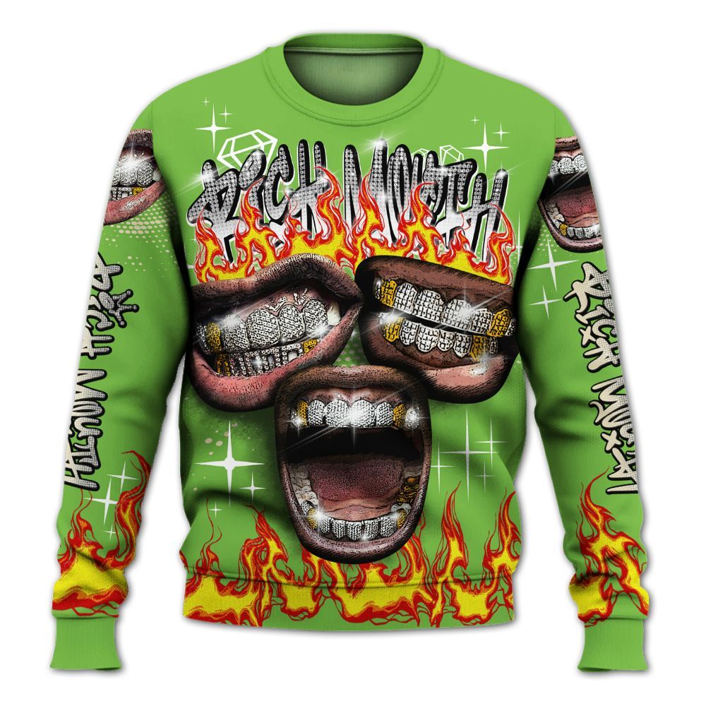 Sweatshirt To Match Air Max Waffle SP Action Green - Rich Mouth Fire Rap Retro 90s All Over Print