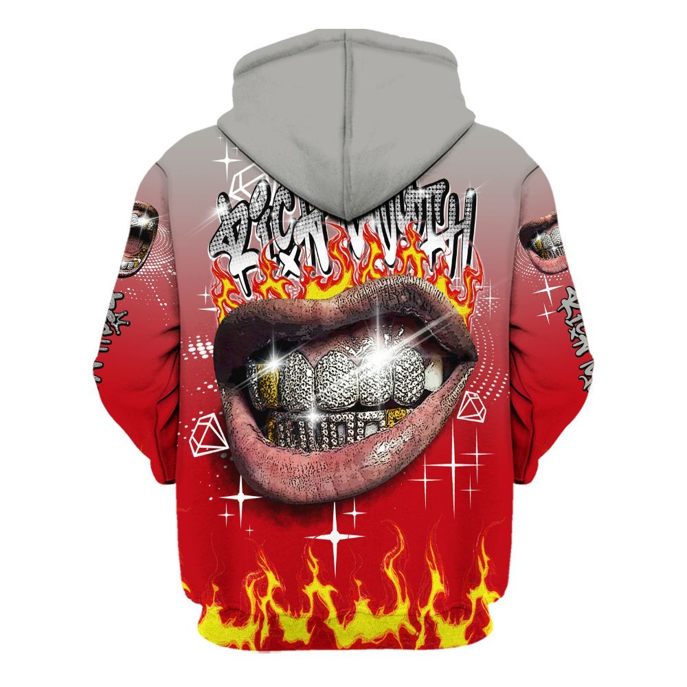 Hoodie To Match Air Griffey Max Gray Reds 1s - Rich Mouth Fire Rap Retro 90s All Over Print