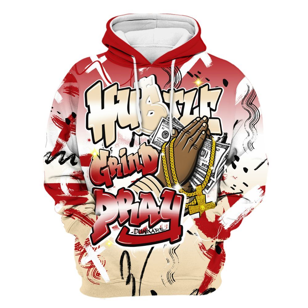 Hoodie To Match Dunk Low Strawberry Waffle - Money Hustle Grind Pray All Over Print
