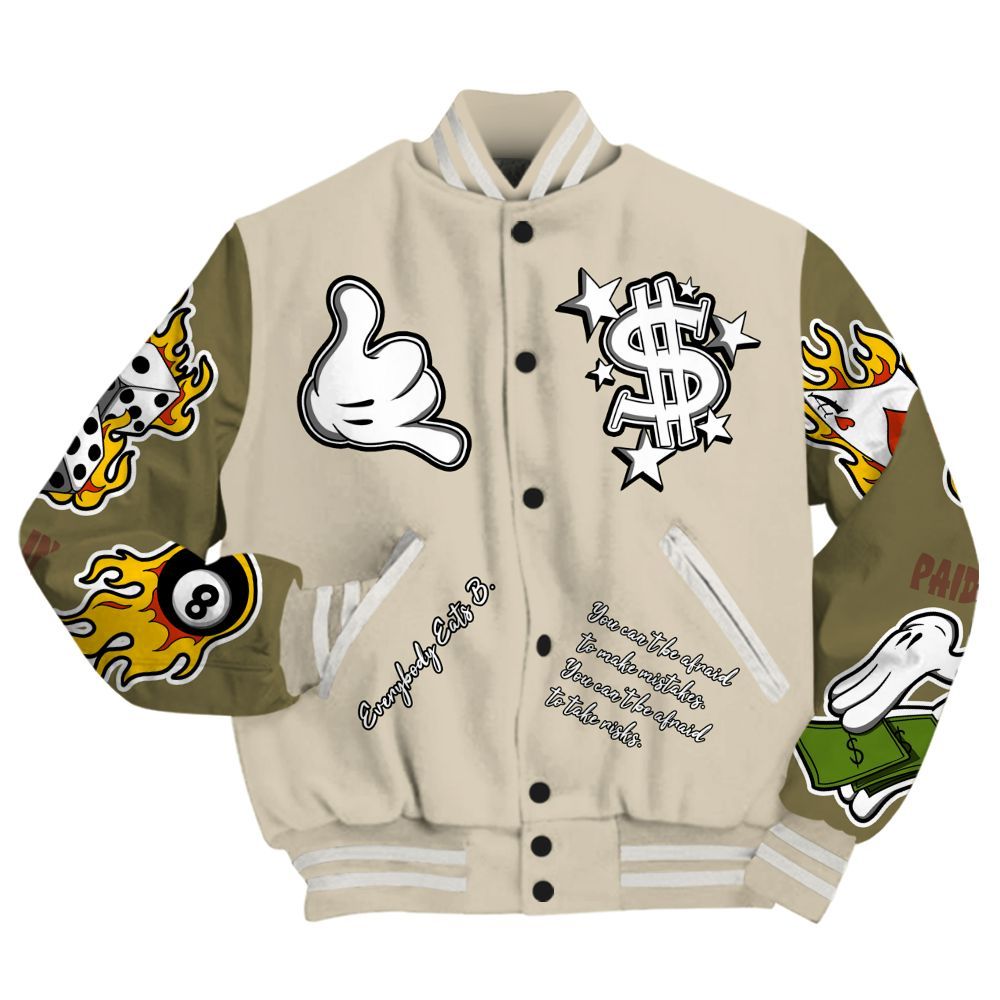 Varsity Jacket To Match Sail Neutral Olive 6s - Everybody Paid In Full Graphic All Over Print