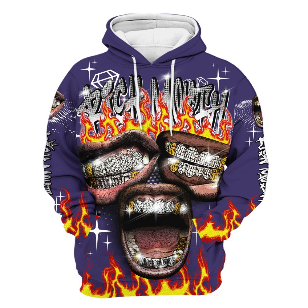 Hoodie To Match Retro Court Purple 13s - Rich Mouth Fire Rap Retro 90s All Over Print