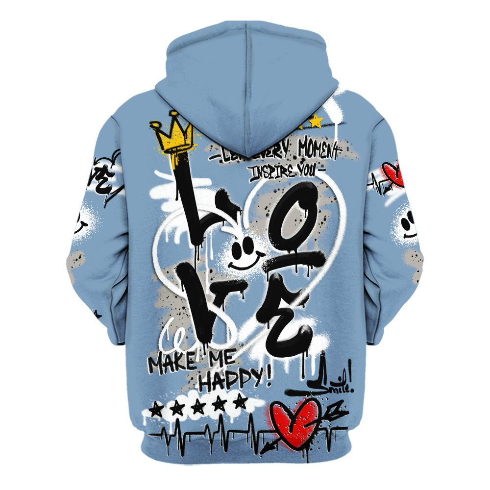Hoodie To Match University Blue 4s - Happy Love Beats Graffiti Streetwear All Over Print