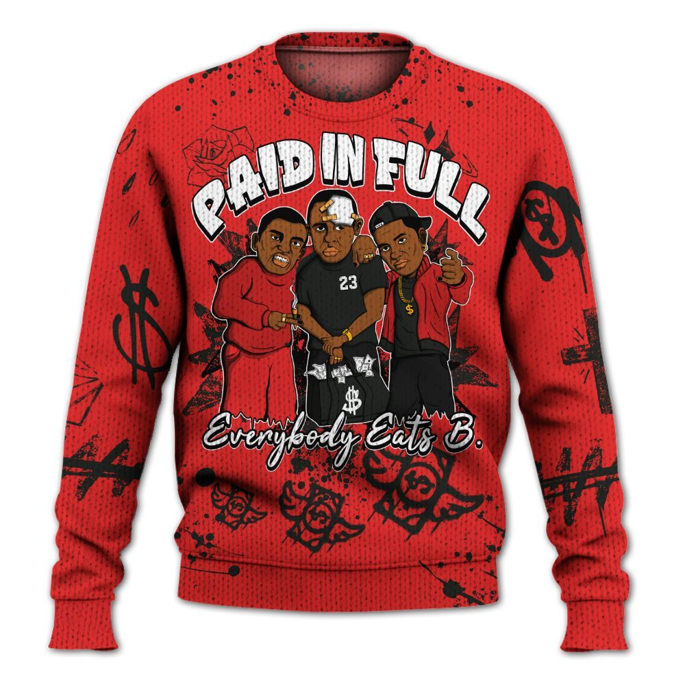 Knitted Sweater To Match Red Thunder 4s - Everybody Paid In Full Crayon