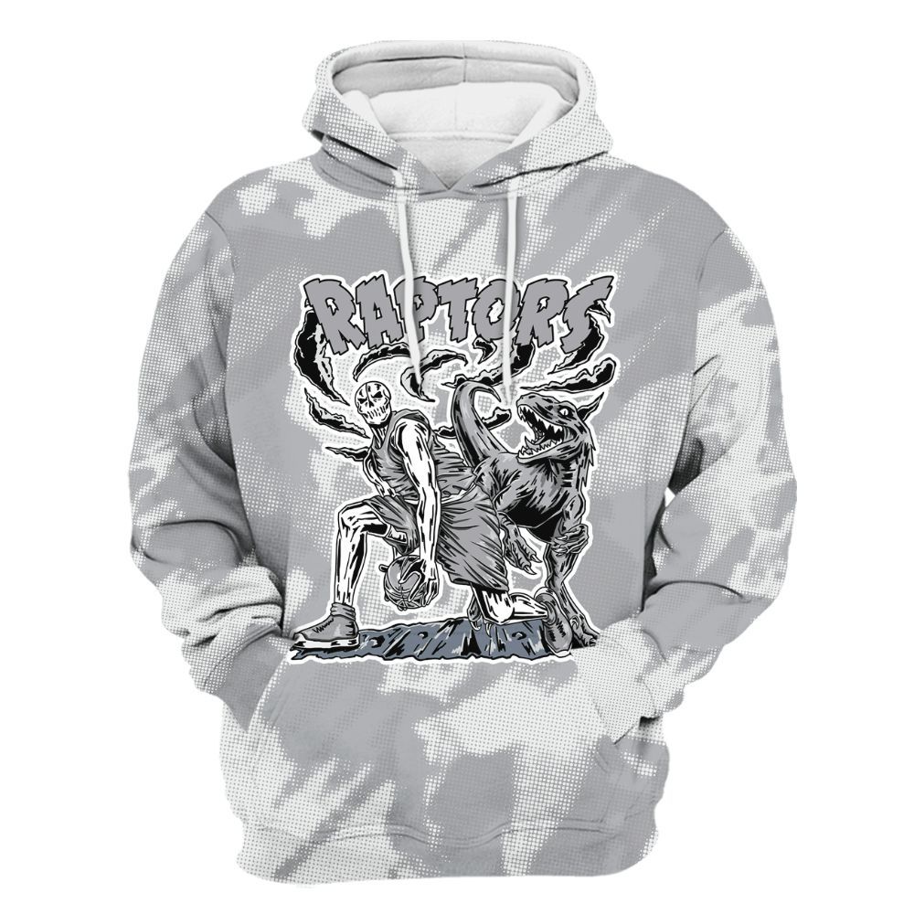 Hoodie To Match Low OG Wolf Grey 1s - Raptors Skeleton Abstract Halftone All Over Print