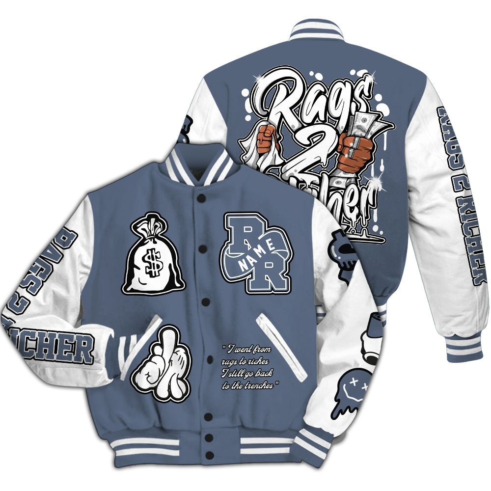 Varsity Jacket To Match Low Diffused Blue 11s - Rag 2 Rich Graphic Custom Name All Over Print
