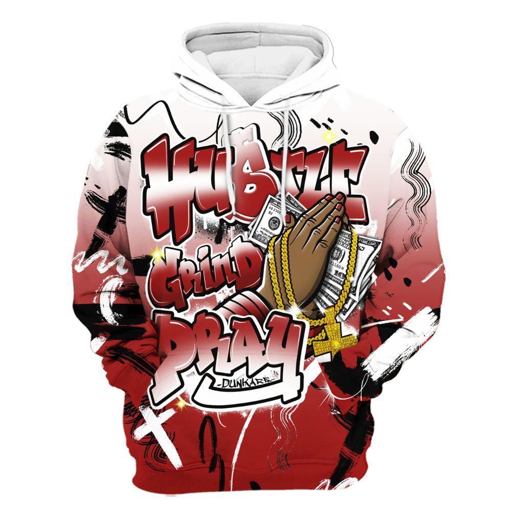 Hoodie To Match Red Taxi 12s - Money Hustle Grind Pray All Over Print