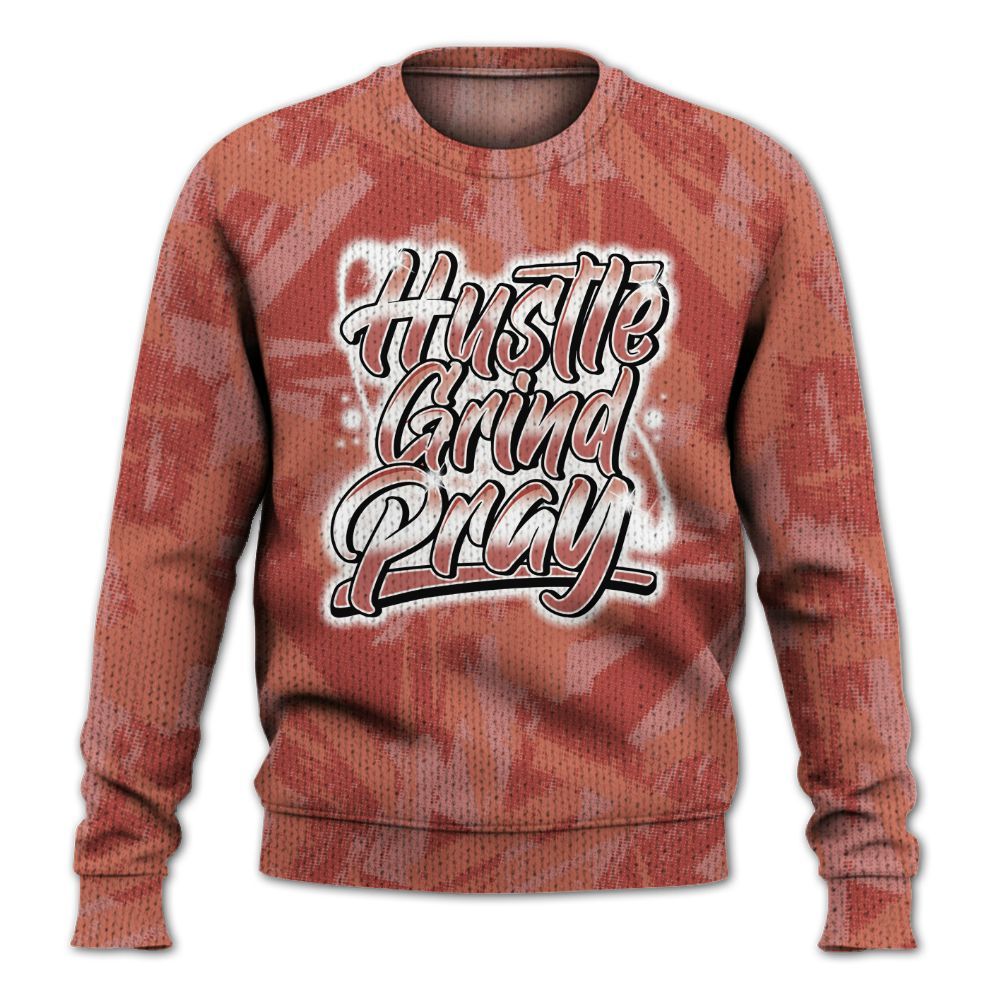 Knitted Sweater To Match Dune Red 13s - Hustles And Prayer Graphic Halftone