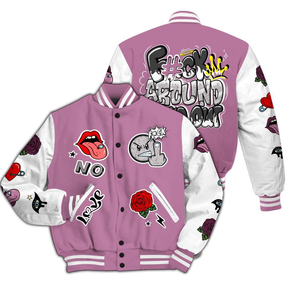 Varsity Jacket To Match Neutral Grey Black White Orchid 4s - FK Around Find Out All Over Print