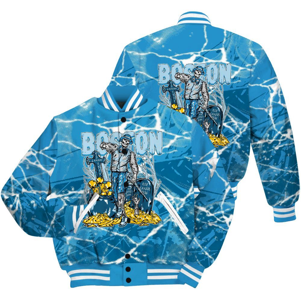 Varsity Jacket To Match Powder Blue 9s Shirt - Goldrush Skeleton Profound All Over Print