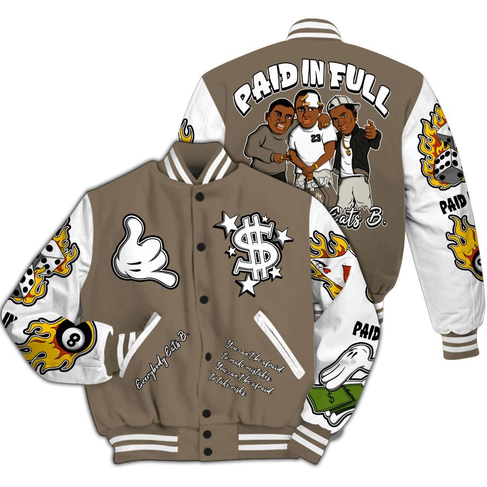 Varsity Jacket To Match Low OG Dark Mocha 1s - Everybody Paid In Full Graphic All Over Print