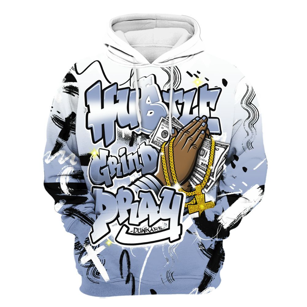 Hoodie To Match Retro Blue Grey 13s - Money Hustle Grind Pray All Over Print