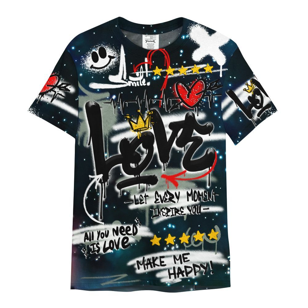Shirt To Match Air Foamposite One Galaxy - Happy Love Beats Graffiti Streetwear All Over Print
