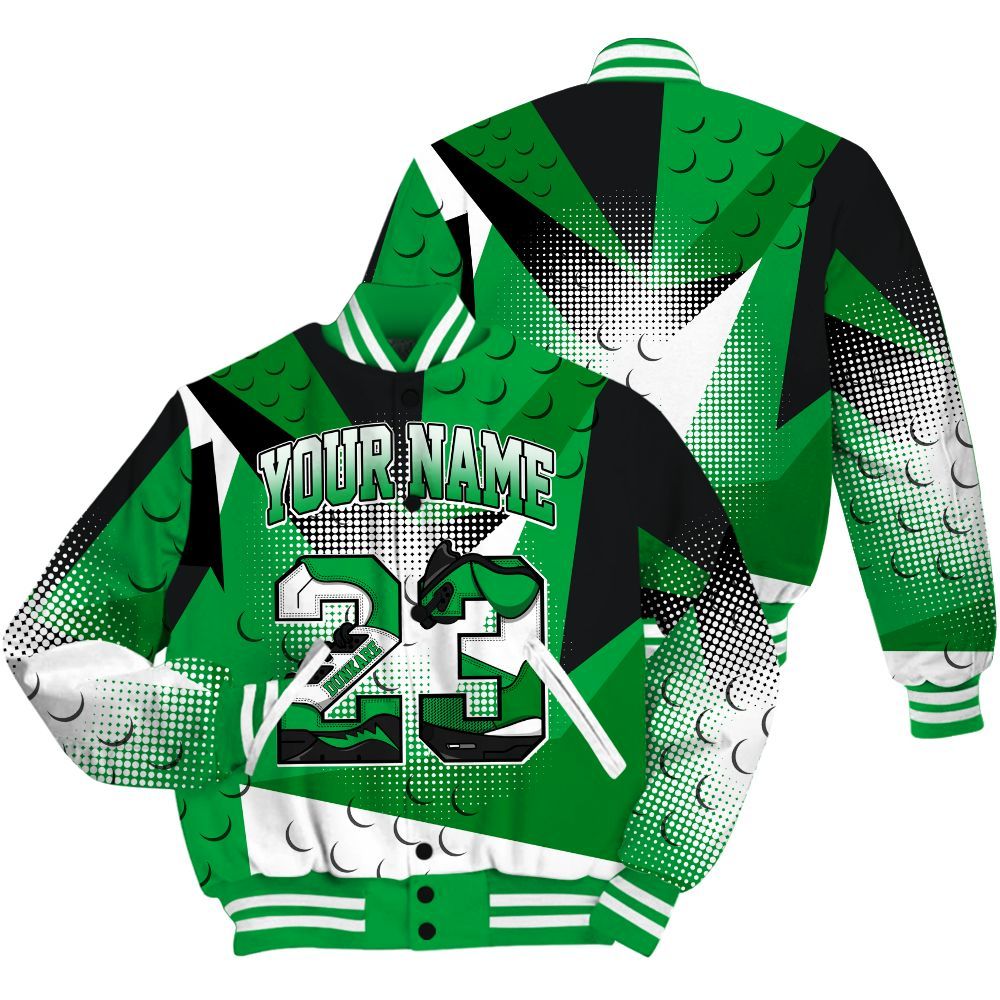 Varsity Jacket To Match Low Lucky Green 1s Shirt, Poly Custom Name Number 23 5s All Over Print
