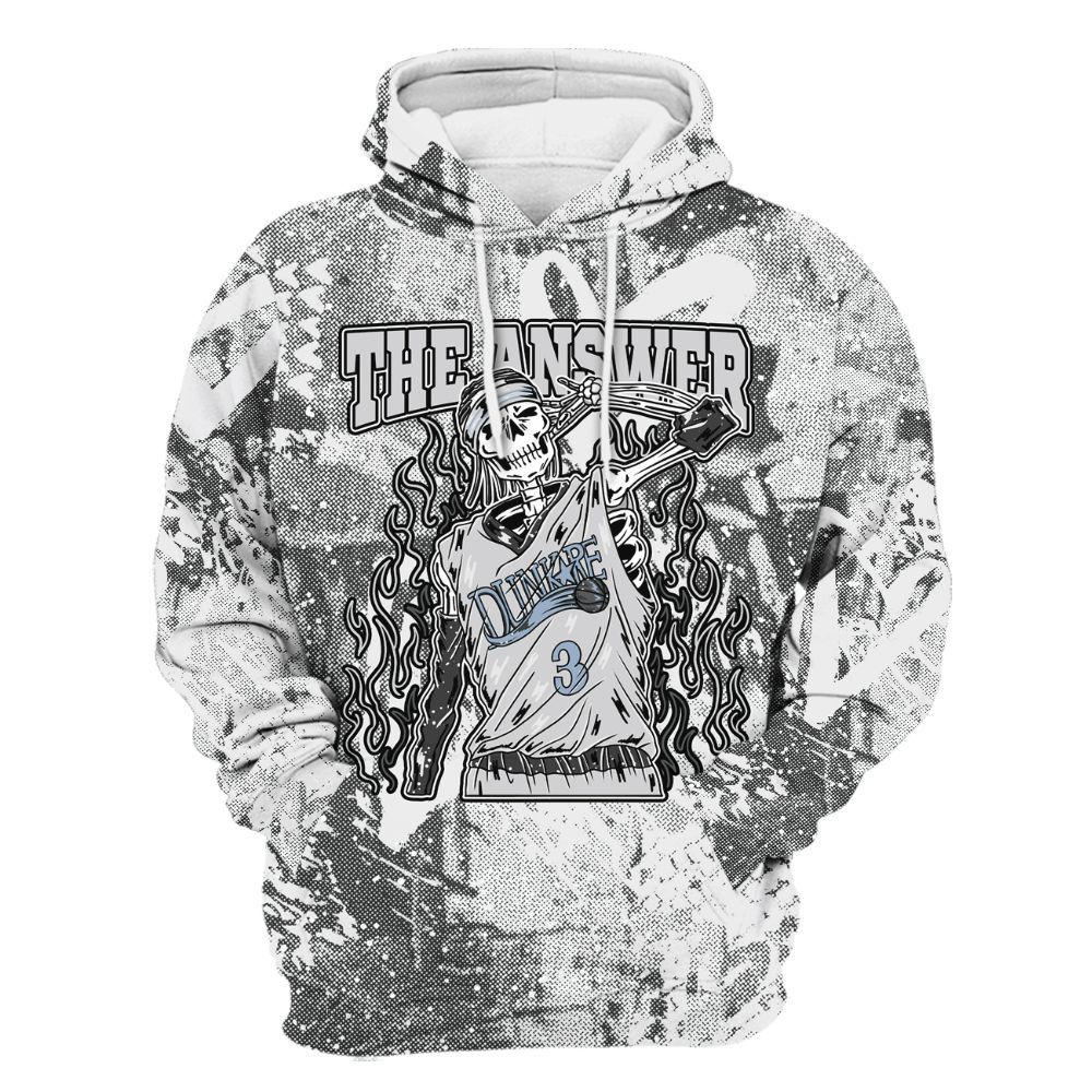 Hoodie To Match Reverse Black White 6s - Allen Answer Skeleton Heart All Over Print