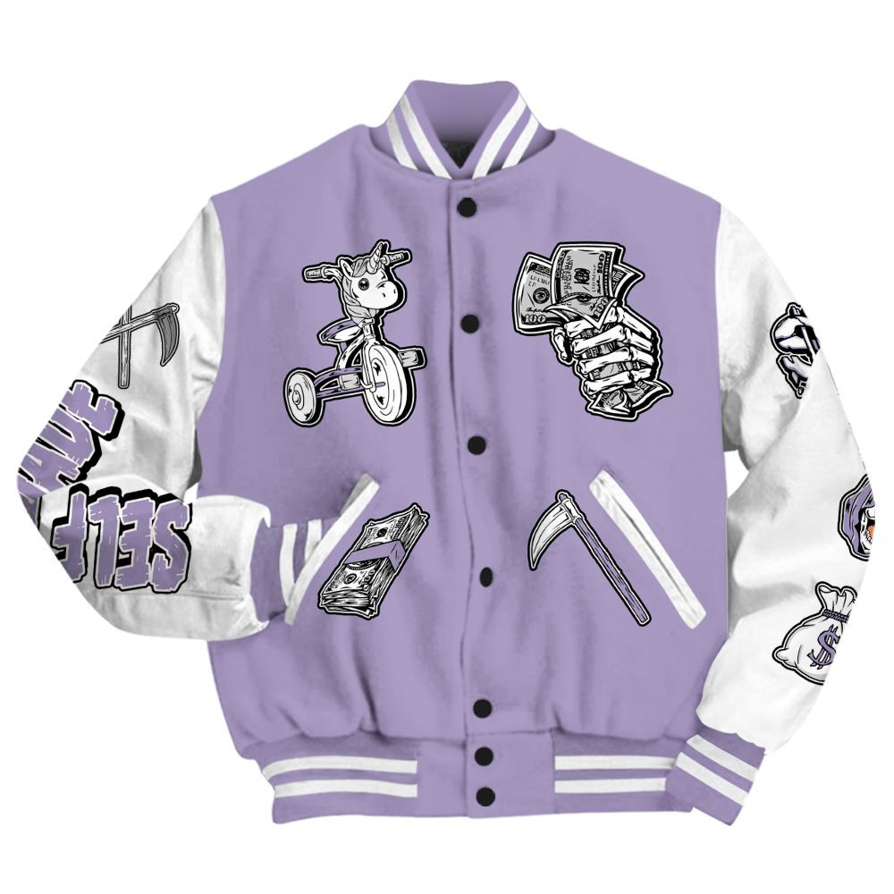 Varsity Jacket To Match Low Pure Violet 11s - Self Make Skeleton All Over Print