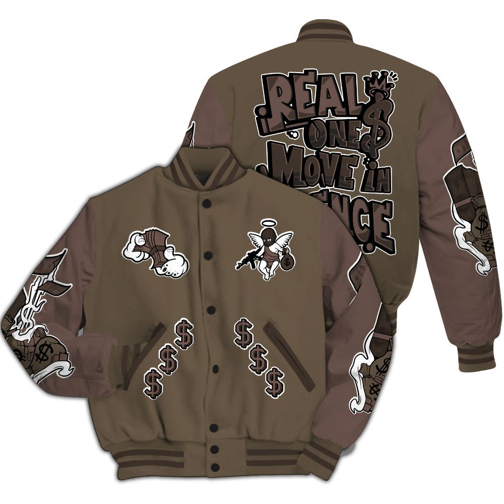 Varsity Jacket To Match AMM Dark Mocha 4s - Ones Move In Silence Graphic All Over Print
