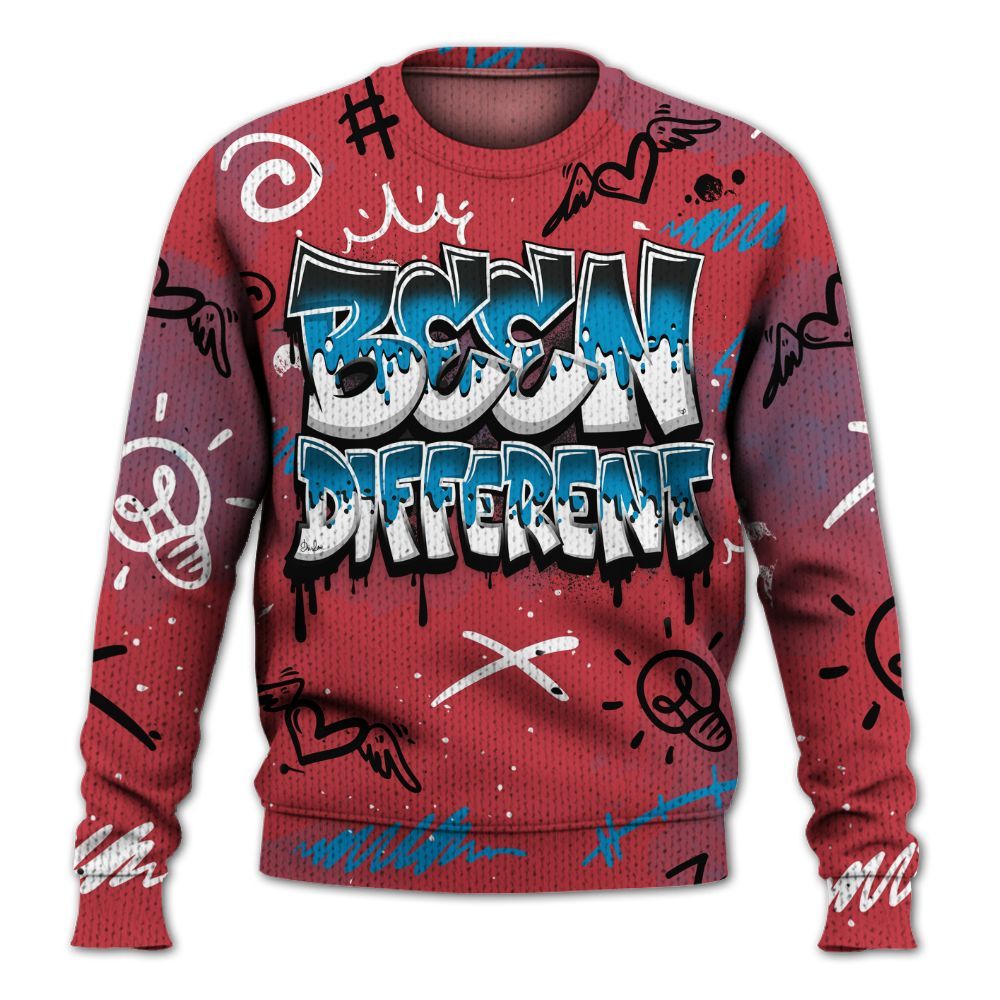 Knitted Sweater To Match High OG University Red Dark Powder Blue 1s - Drip Been Di2ferent