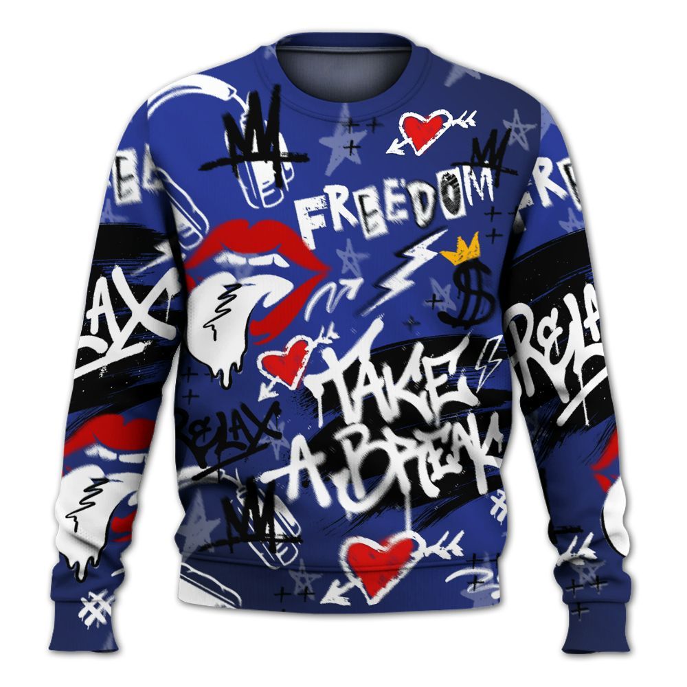 Sweatshirt To Match Air Max Plus Black Racer Blue - Take Break Freedom Graffiti Streetwear All Over Print