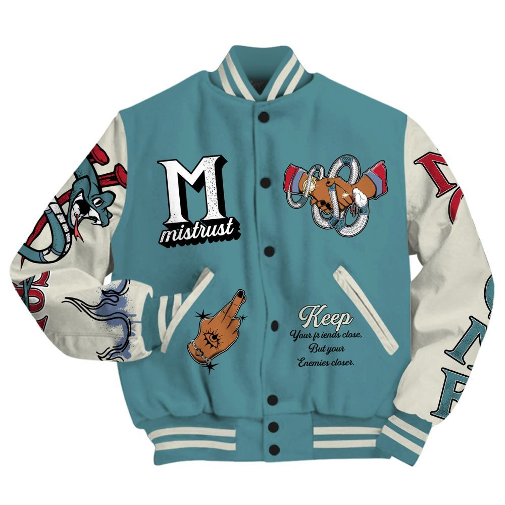 Varsity Jacket To Match Dunk Low Denim Turquoise Royal - Trust No One Snake-Bite Street Style All Over Print