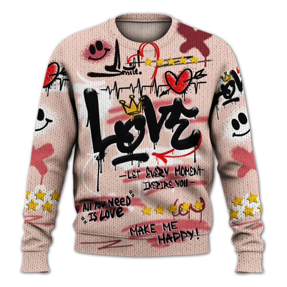 Sweater To Match Washed Coral 2s Shirt, Happy Love Beats Graffiti Streetwear Graphic