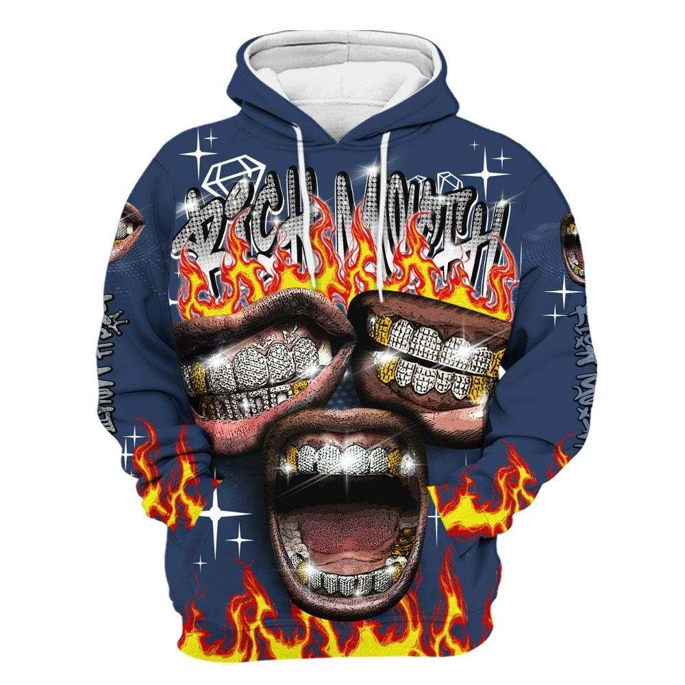 Hoodie To Match Low 85 Metallic Blue 1s - Rich Mouth Fire Rap Retro 90s All Over Print