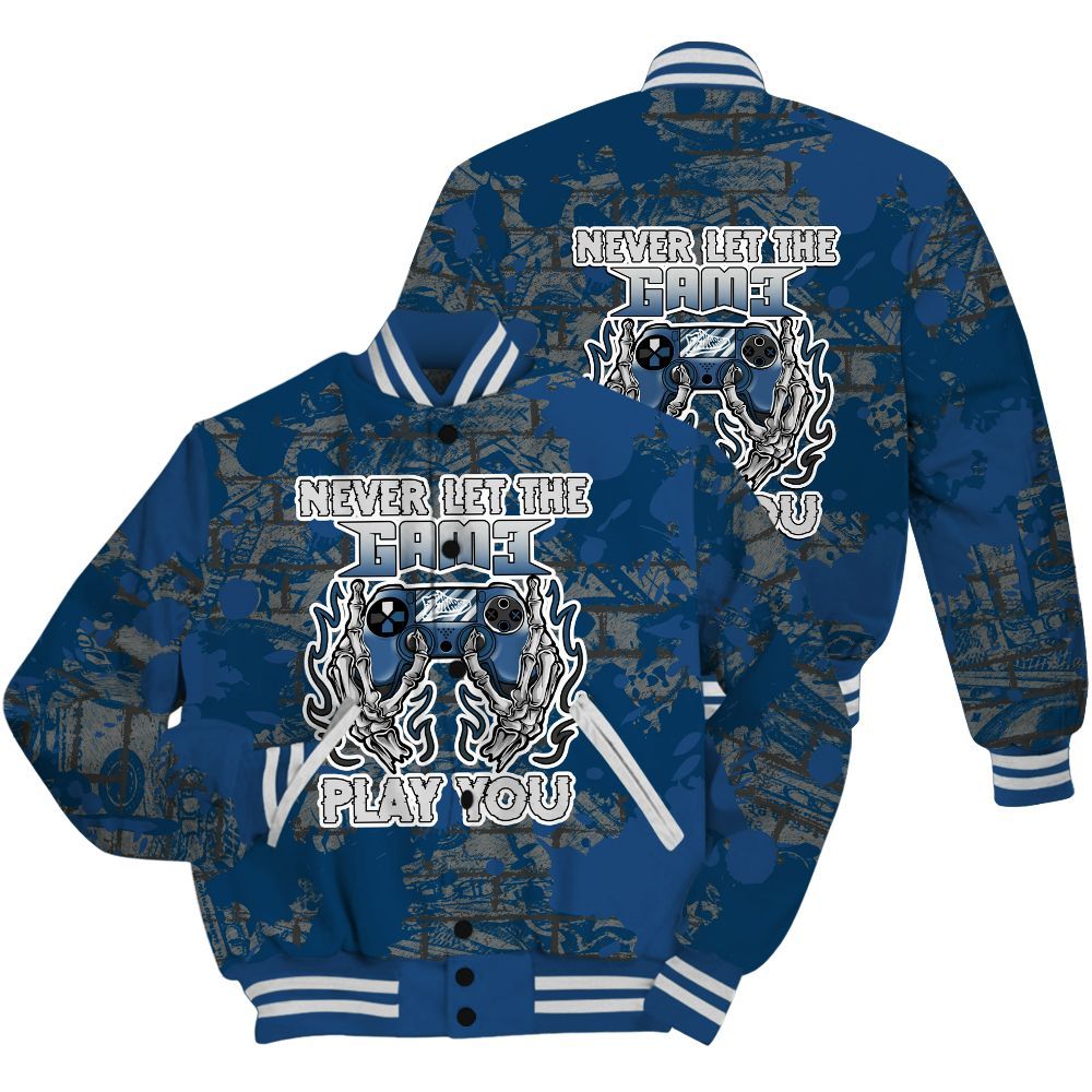 Varsity Jacket To Match High OG Midnight Navy 1s Shirt - PlayGame Skull Brick All Over Print