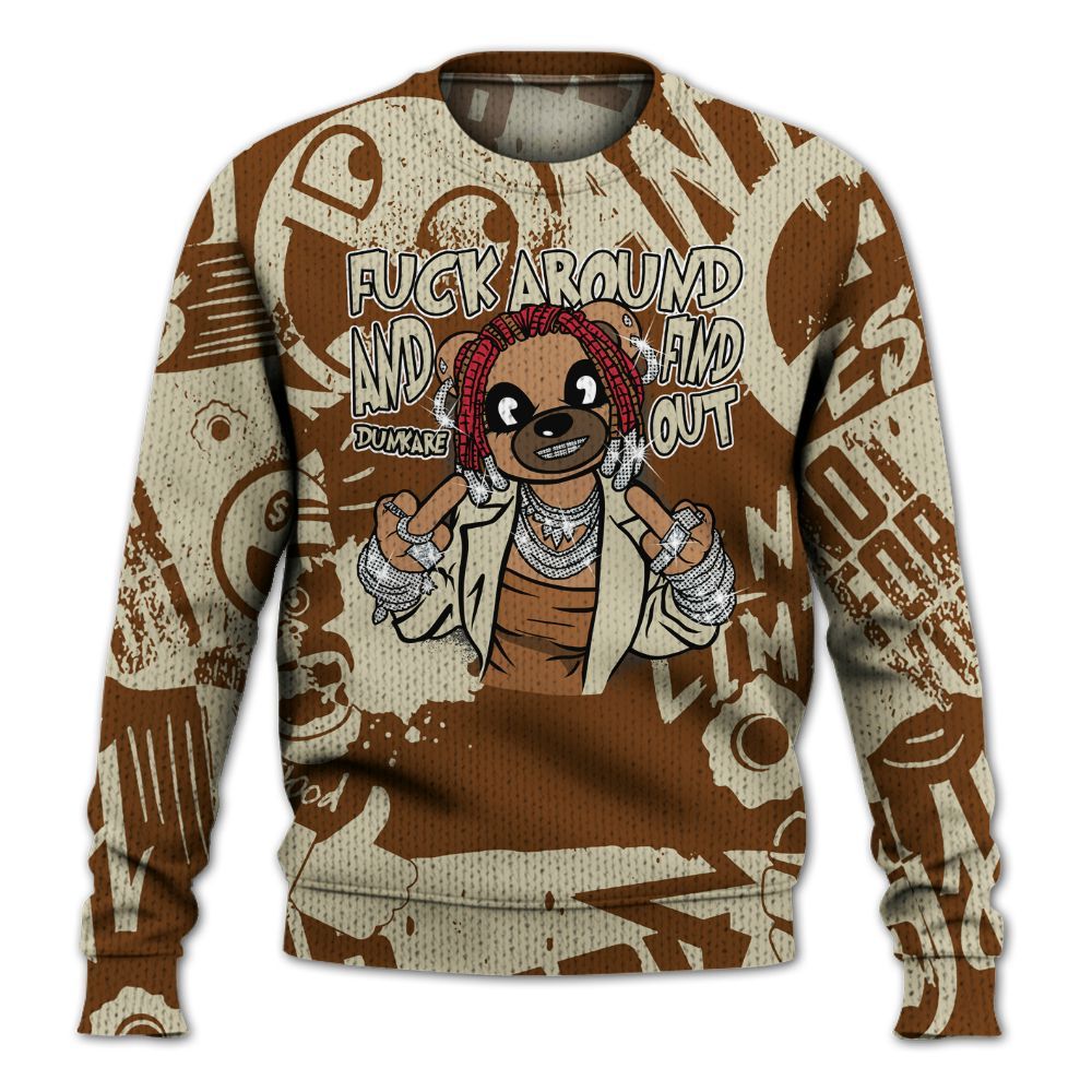 Knitted Sweater To Match Archaeo Brown 5s - F#ck Around Bear Bear Monogram Graffiti