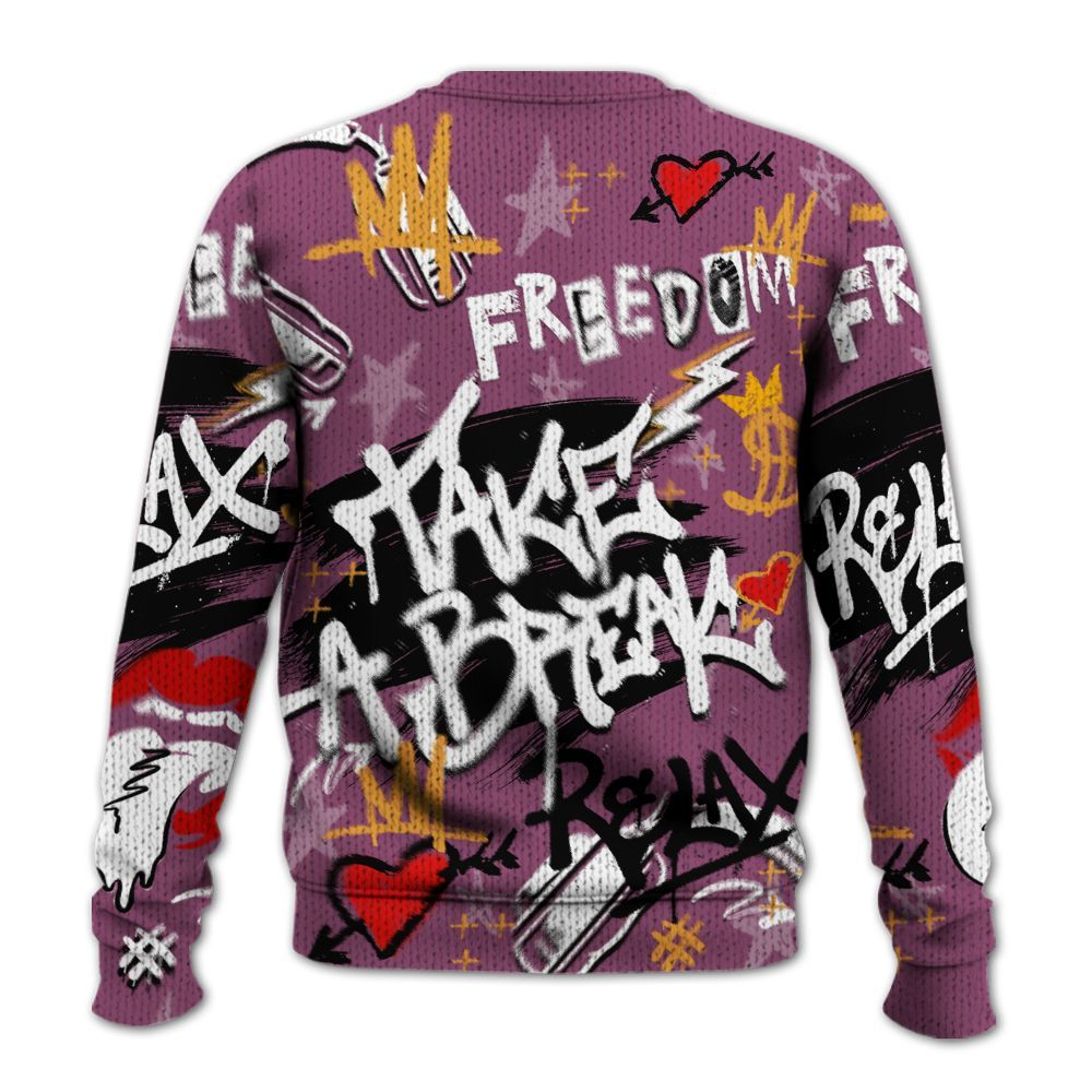 Knitted Sweater To Match High OG Brotherhood 1s - Take Break Freedom Graffiti Streetwear