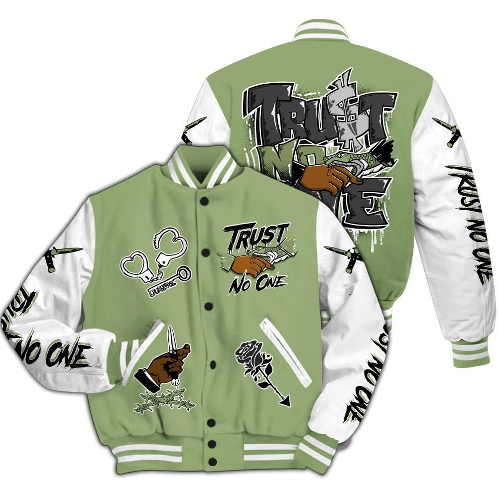 Varsity Jacket To Match Oil Green 4s - Trust No One Dripping All Over Print
