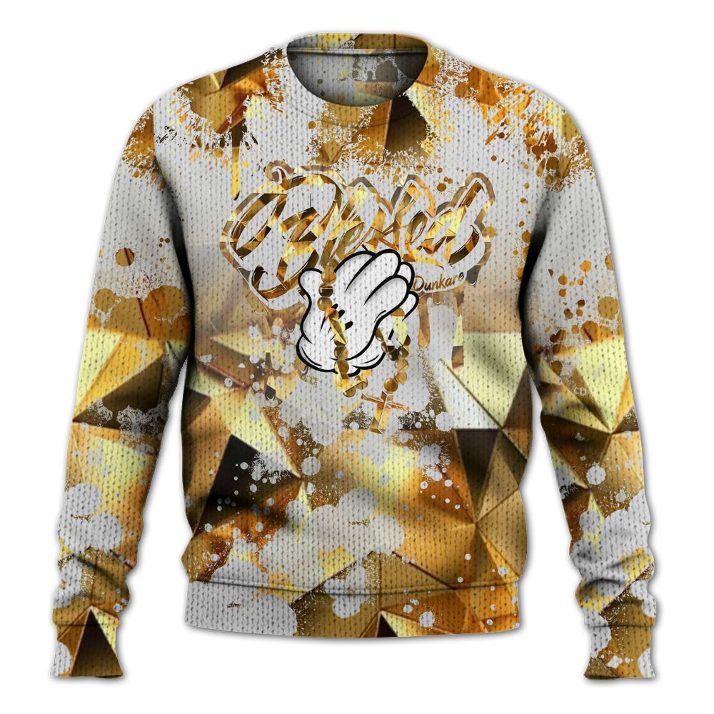 Knitted Sweater To Match NET Gold 4s - God Blessed Ink Drip