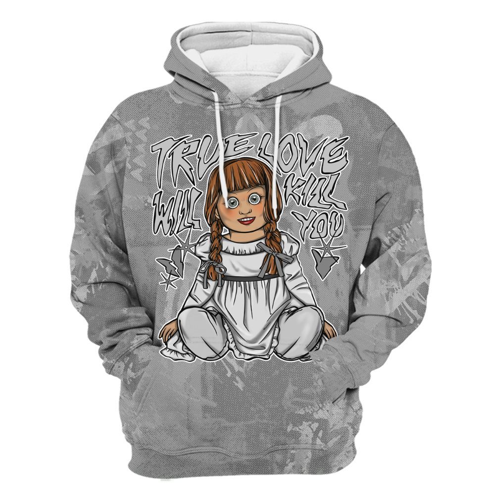 Hoodie To Match Black Wolf Grey 12s - Genuine Loves Bear Heart Grunge All Over Print