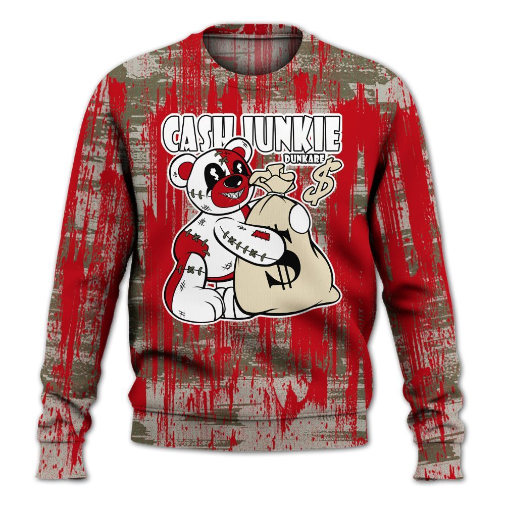 Sweatshirt To Match Low OG Medium Olive 1s - Cashs Junkie Bear Glitch Art All Over Print