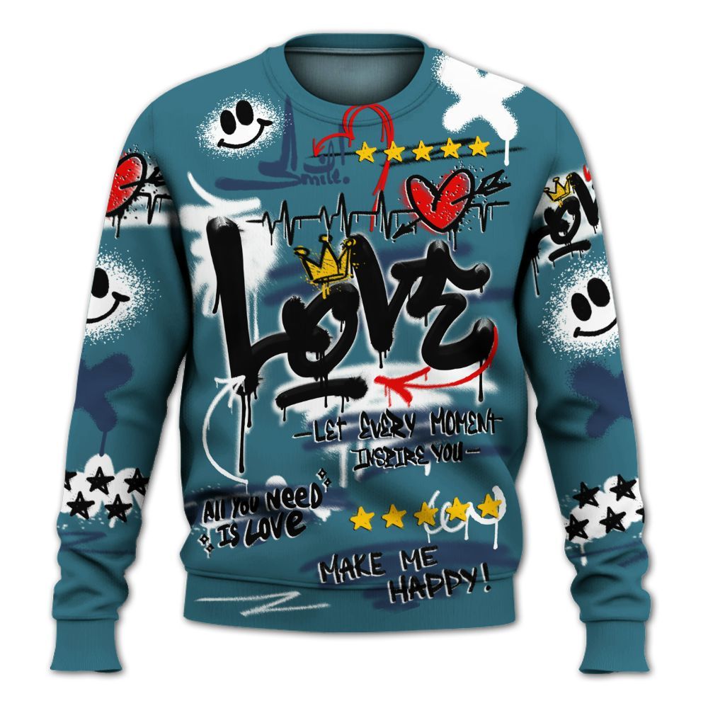Sweatshirt To Match Air Foamposite Kazuya Mishima - Happy Love Beats Graffiti Streetwear All Over Print
