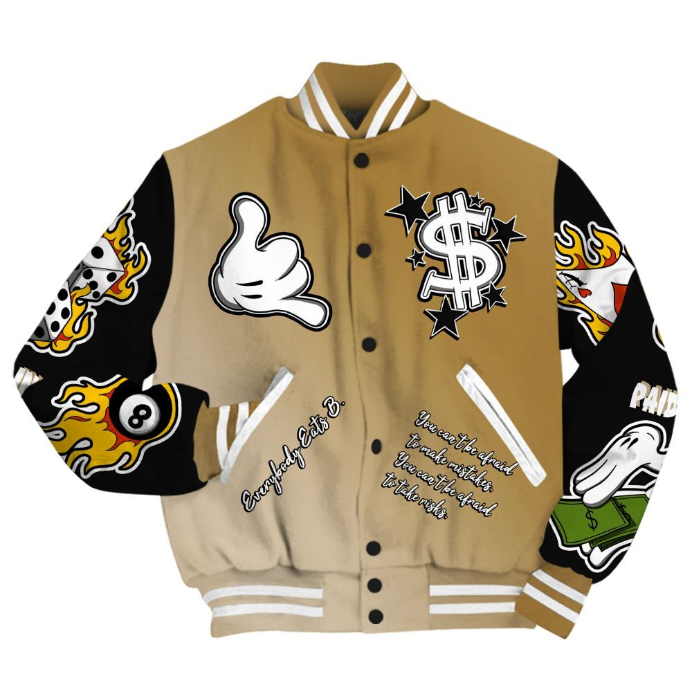 Varsity Jacket To Match Max 96 Low Black White Gold - Everybody Paid In Full Graphic All Over Print