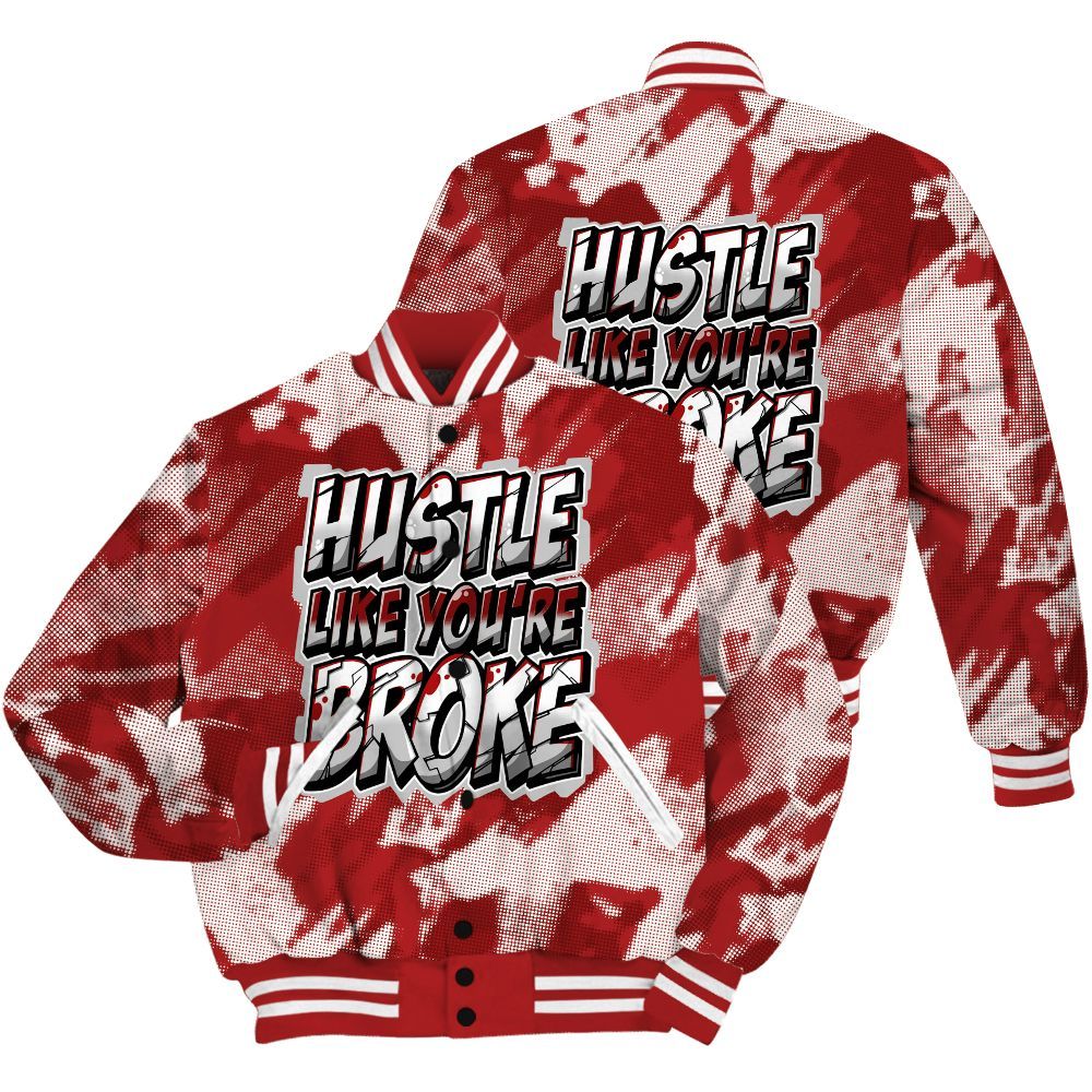 Varsity Jacket To Match Red Taxi 12s Shirt - Hustles Like Broke Abstract All Over Print