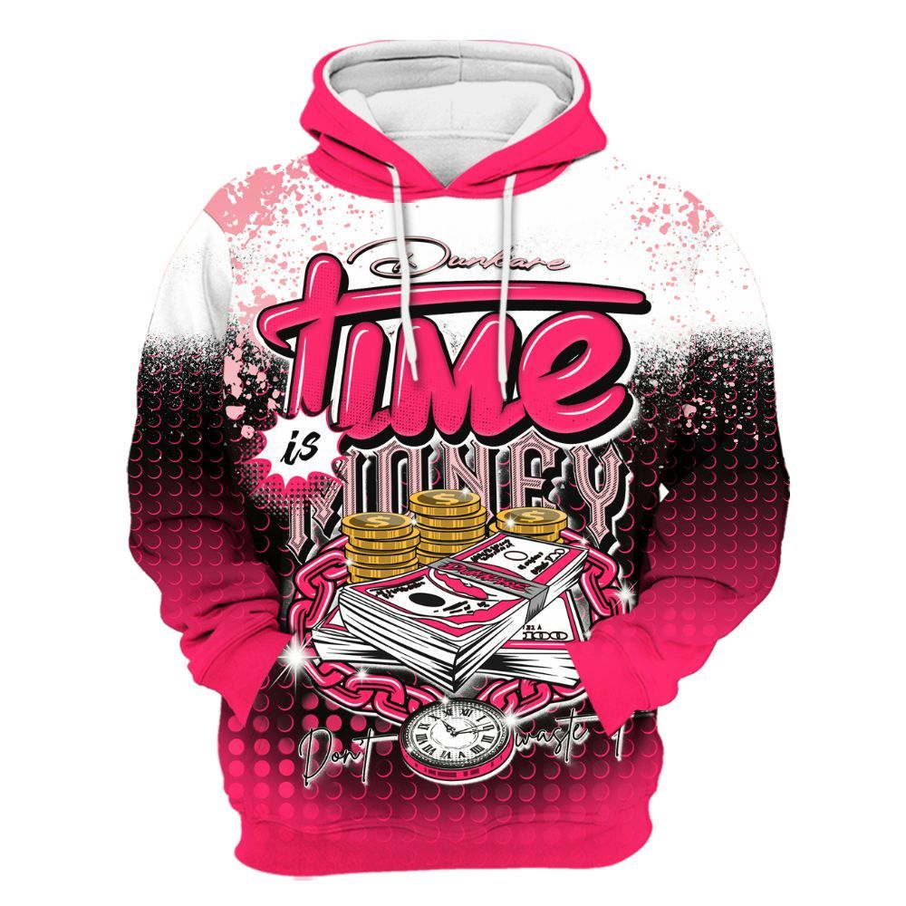 Hoodie To Match A'One Hyper Pink Shirt, Halftone Time Is Money All Over Print