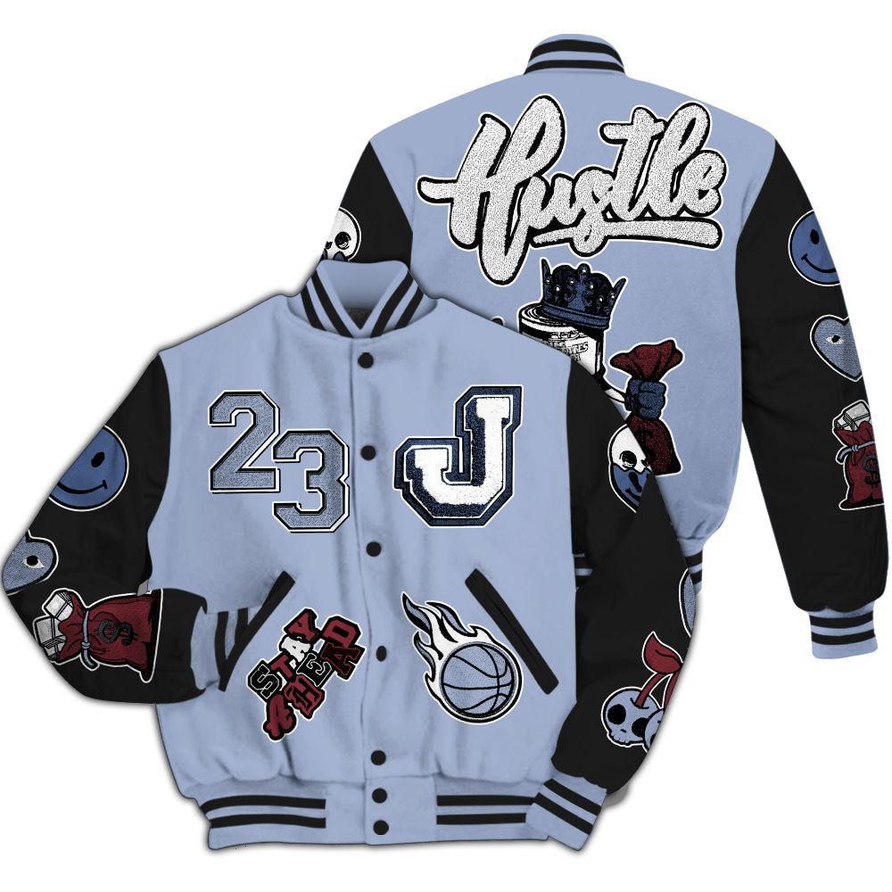 Varsity Jacket To Match Black Metallic 5s Shirt - Hustles Money Number 23 All Over Print