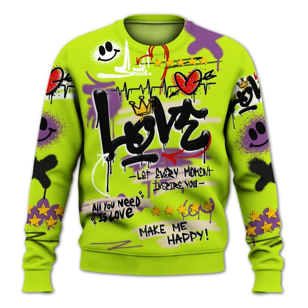Sweatshirt To Match GS Black Barely Volt 11s - Happy Love Beats Graffiti Streetwear All Over Print