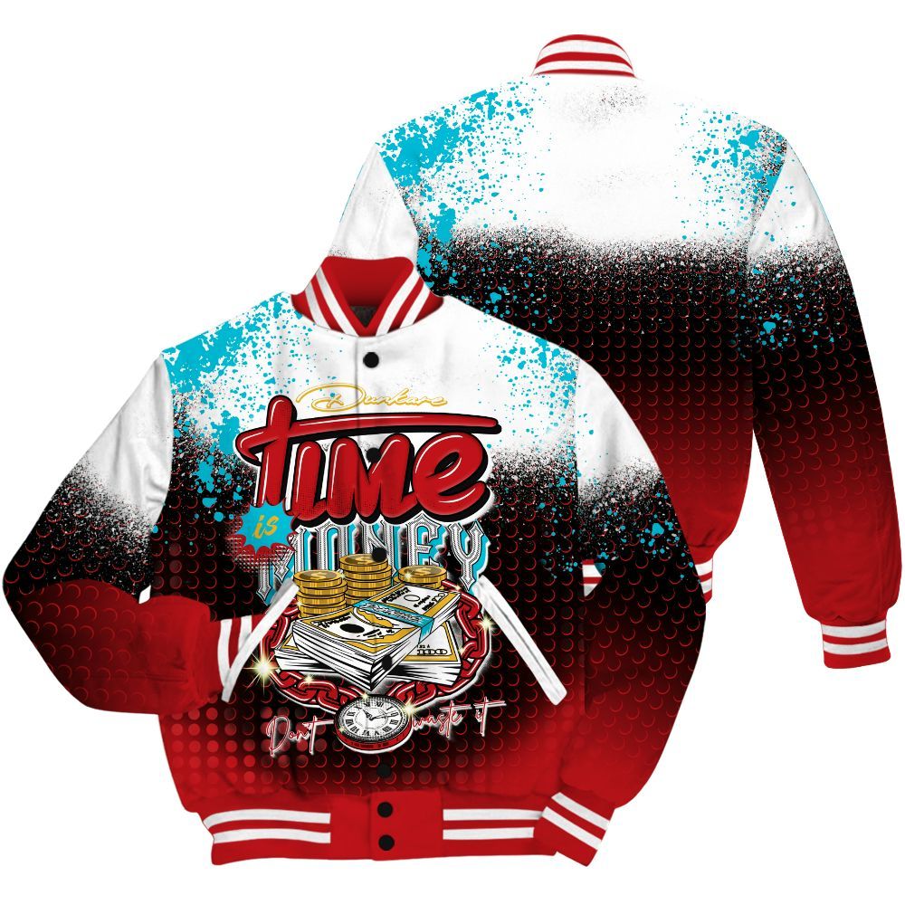Varsity Jacket To Match Dunk Low Fruity Pebbles Shirt, Halftone Time Is Money All Over Print
