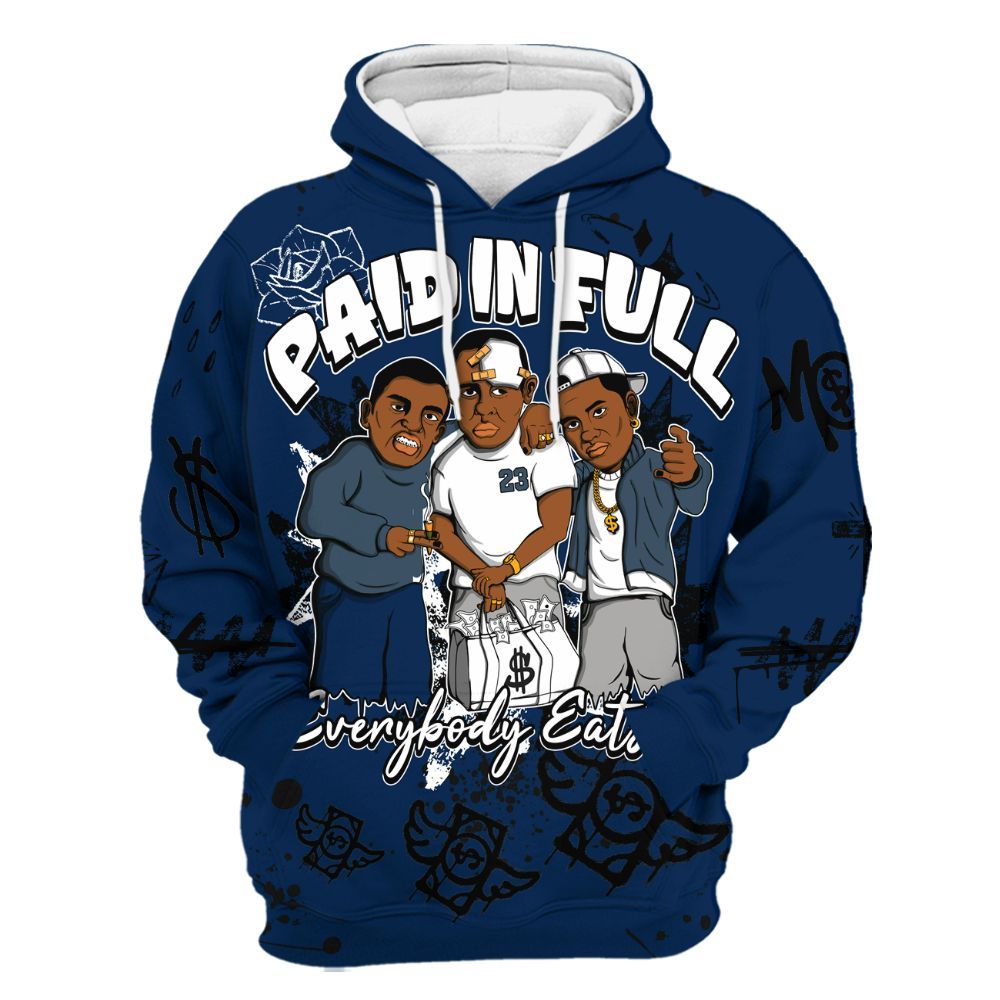 Hoodie To Match SB White Navy 4s - Everybody Paid In Full Crayon All Over Print