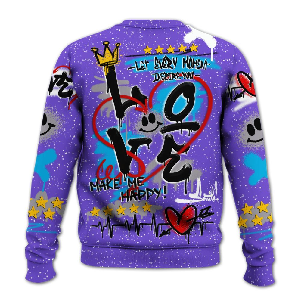 Sweatshirt To Match Retro Aqua 8s - Happy Love Beats Graffiti Streetwear All Over Print
