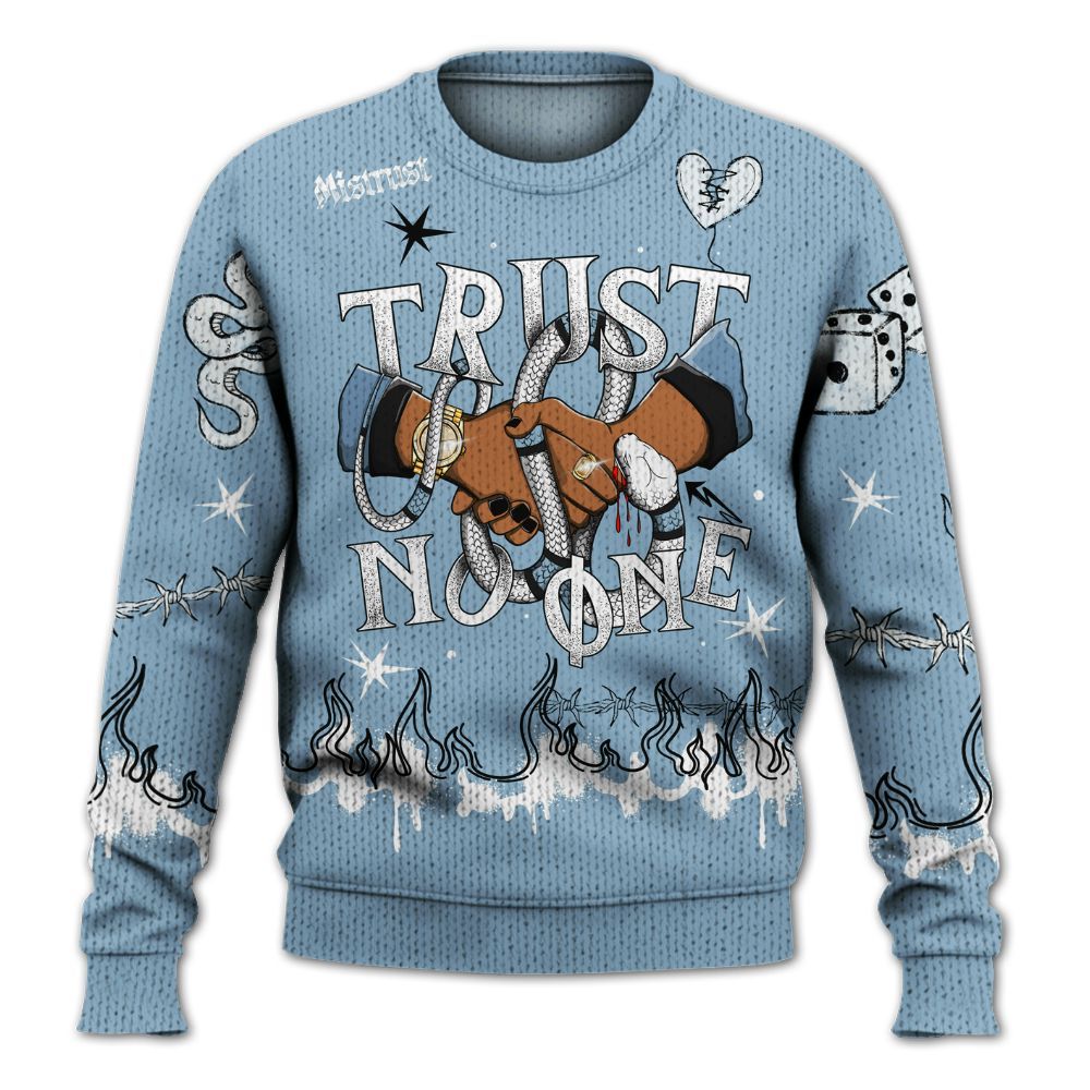 Knitted Sweater To Match High University Blue 1s - Trust No One Snake-Bite Doodle Crayon