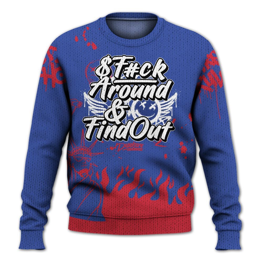Knitted Sweater To Match Air Griffey Max USA Red White Blue 1s - Graphic Fck Around Find Out