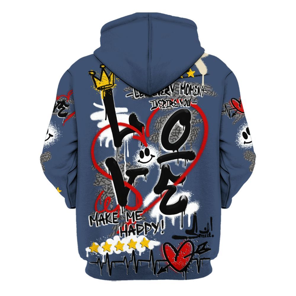 Hoodie To Match Diffused Blue 3s - Happy Love Beats Graffiti Streetwear All Over Print
