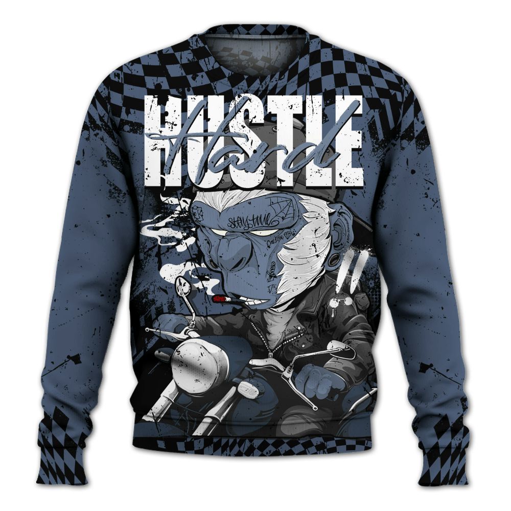 Sweatshirt To Match Low Diffused Blue 11s - Hustle Hard Monkey All Over Print