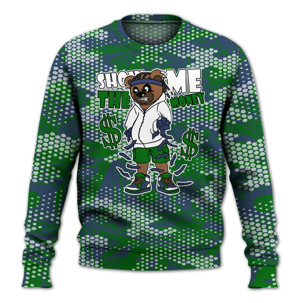 Sweatshirt To Match Midnight Navy 13s - Show Me Bear Banknotes Art All Over Print