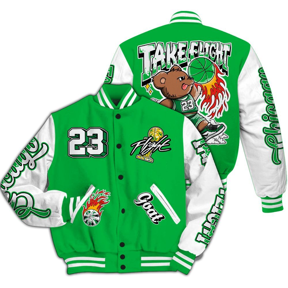 Varsity Jacket To Match Lucky Green 5s - Number 23 Basketball Bear All Over Print