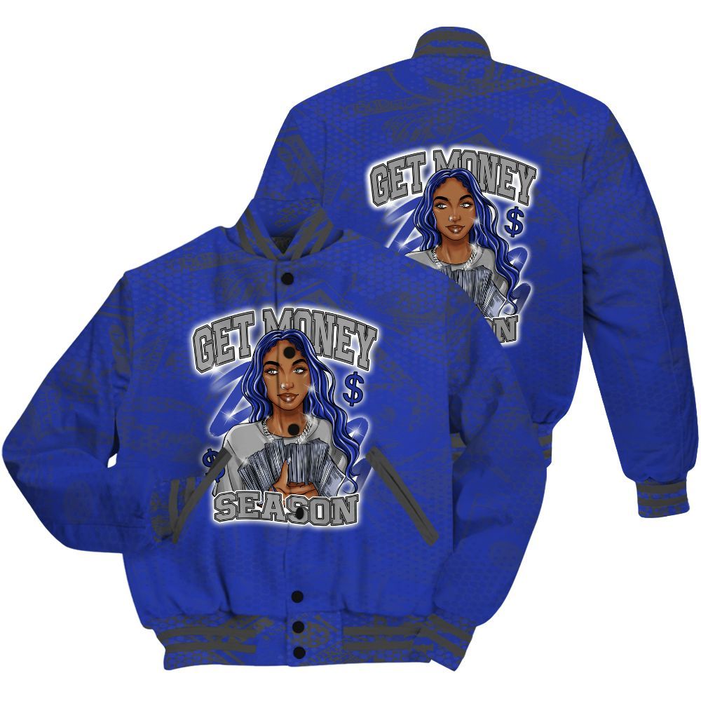 Varsity Jacket To Match Air Max Plus Black Racer Blue Shirt - Get Moneys Season Banknote All Over Print
