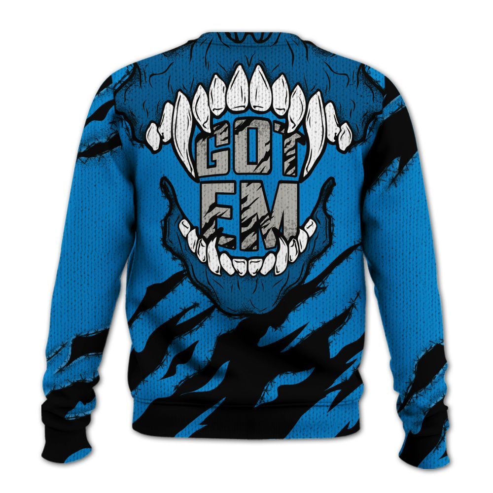 Knitted Sweater To Match Industrial Blue 4s - GOT 'EM Skeleton Scratch Military Blue 4s